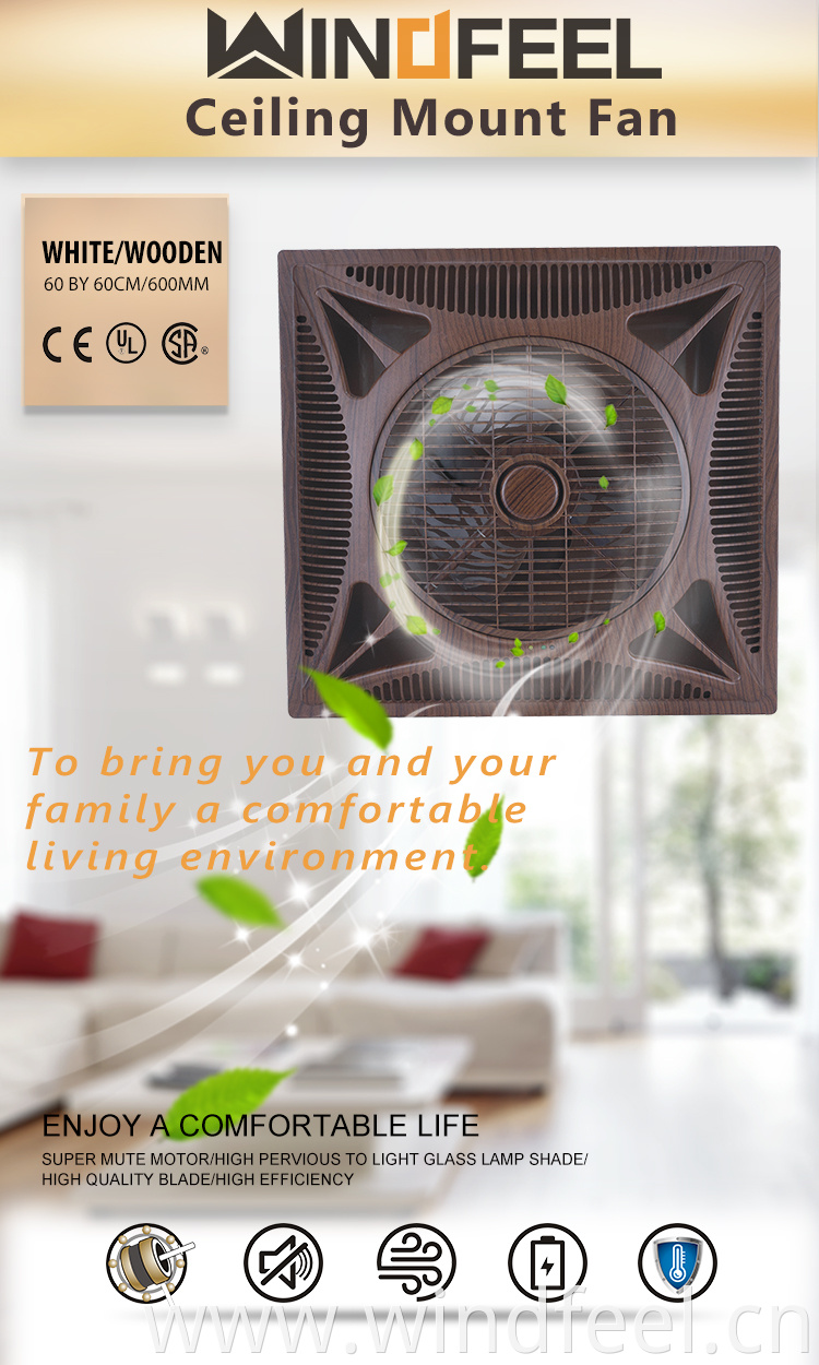 High Quality Silent 14 inch Air Conditioning Ceiling False Mont Box Fan with Light Auto Back Up Function